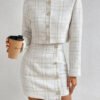 Privé plaid pattern, crop jacket & button front, skirt