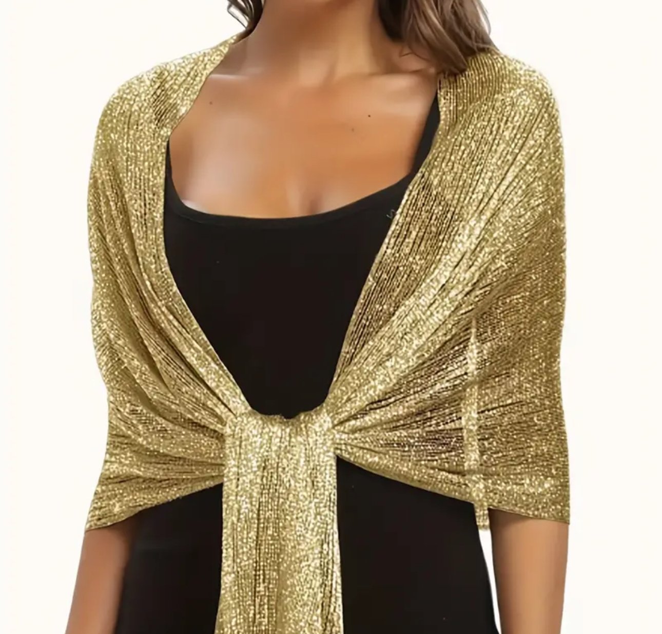 Silvery Sparkling Metallic Shawl Vintage Round Button Fringe Scarf Party Evening Wedding Dress Up Outside Wrap Shawl