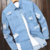 Manfinity LEGND men's denim shirt with tear, hemmed hem, without T-shirt