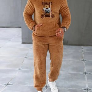 Men's Casual Animal Bear Hoodie and Pants Set,